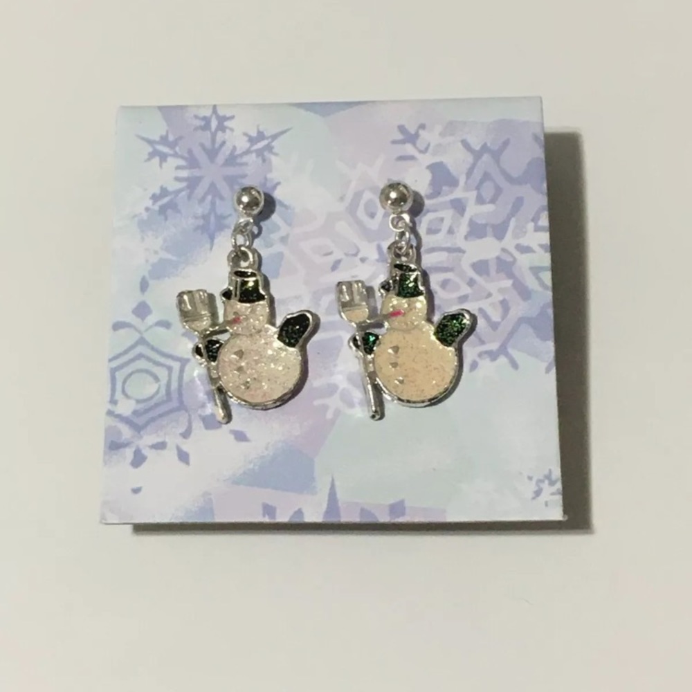 Christmas Frosty Snowman Dangler Earrings With Bag